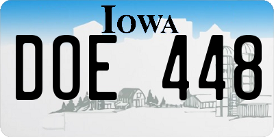 IA license plate DOE448