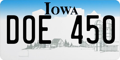 IA license plate DOE450