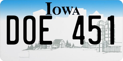 IA license plate DOE451