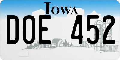 IA license plate DOE452