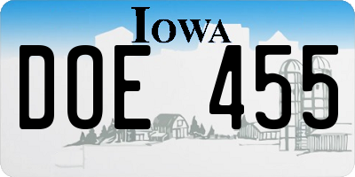 IA license plate DOE455