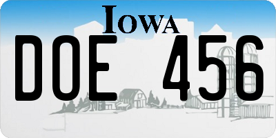 IA license plate DOE456