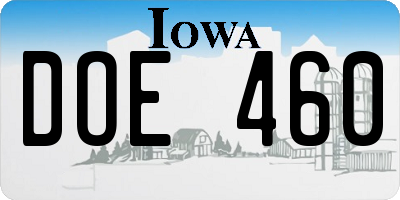 IA license plate DOE460