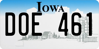IA license plate DOE461