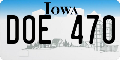 IA license plate DOE470