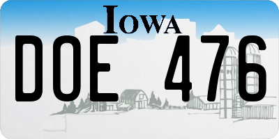 IA license plate DOE476