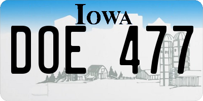 IA license plate DOE477