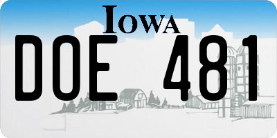 IA license plate DOE481