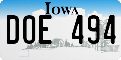 IA license plate DOE494