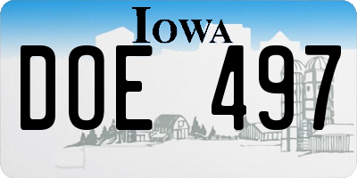 IA license plate DOE497