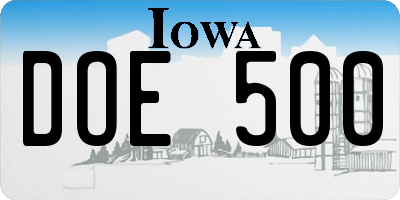 IA license plate DOE500