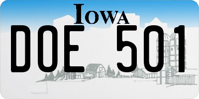 IA license plate DOE501