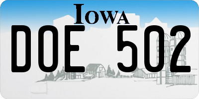 IA license plate DOE502