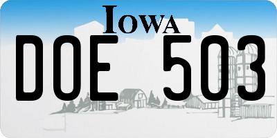 IA license plate DOE503