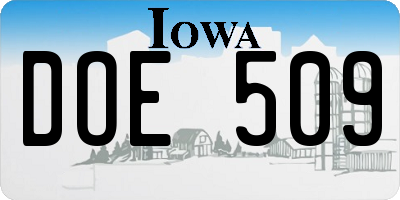 IA license plate DOE509