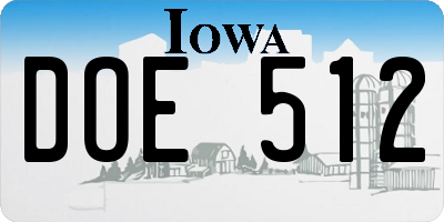 IA license plate DOE512