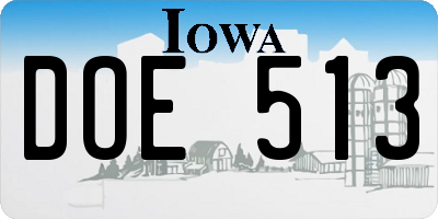 IA license plate DOE513