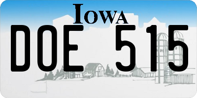 IA license plate DOE515