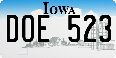 IA license plate DOE523