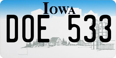 IA license plate DOE533