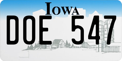 IA license plate DOE547