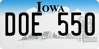 IA license plate DOE550