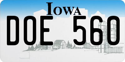 IA license plate DOE560