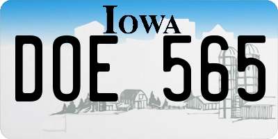 IA license plate DOE565