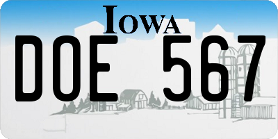 IA license plate DOE567