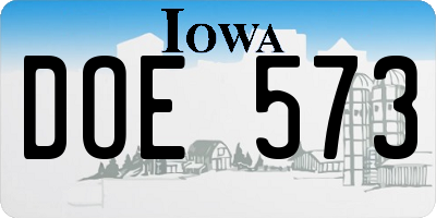 IA license plate DOE573
