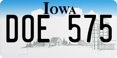 IA license plate DOE575
