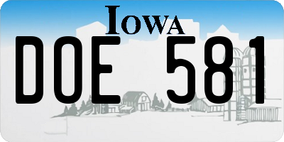 IA license plate DOE581