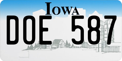 IA license plate DOE587