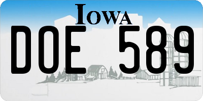 IA license plate DOE589