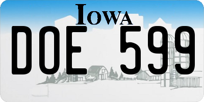 IA license plate DOE599