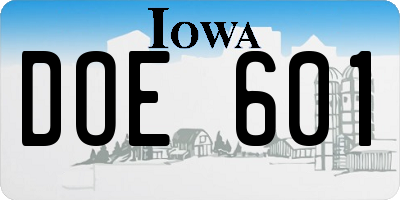IA license plate DOE601
