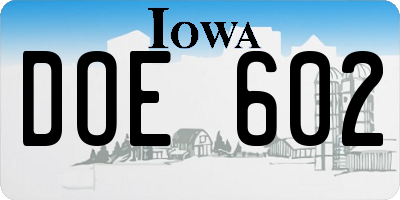 IA license plate DOE602