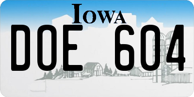 IA license plate DOE604