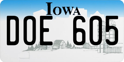 IA license plate DOE605