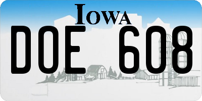 IA license plate DOE608