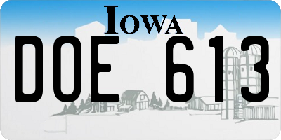 IA license plate DOE613