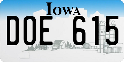 IA license plate DOE615