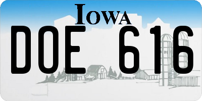 IA license plate DOE616