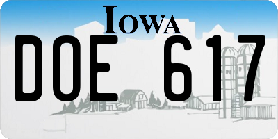 IA license plate DOE617
