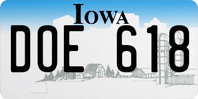 IA license plate DOE618
