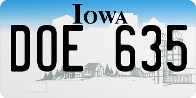 IA license plate DOE635