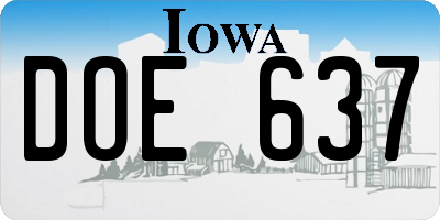 IA license plate DOE637