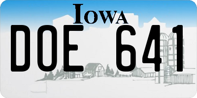 IA license plate DOE641