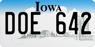 IA license plate DOE642