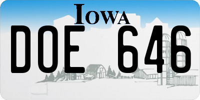IA license plate DOE646